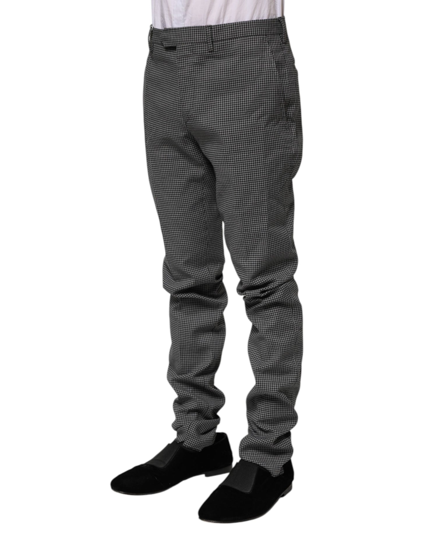 Black White Checkered Tapered Dress Pants