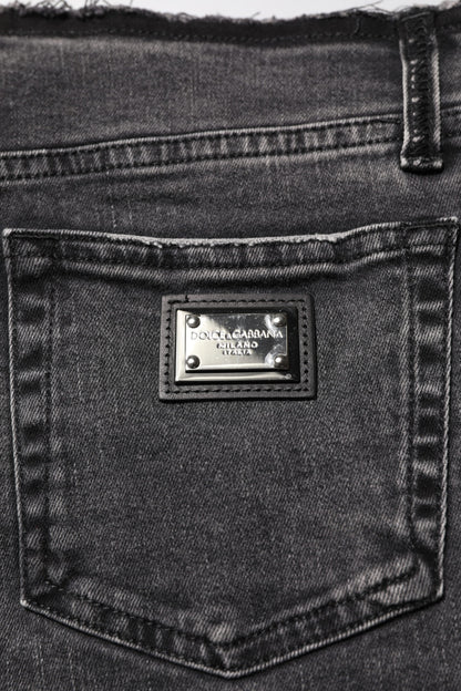 Gray Skinny Cotton Mid Waisted Denim Jeans