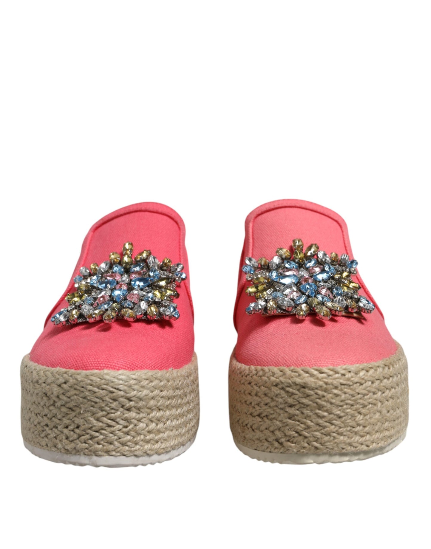 Pink Canvas Crystal Embellished Slip On Shoes