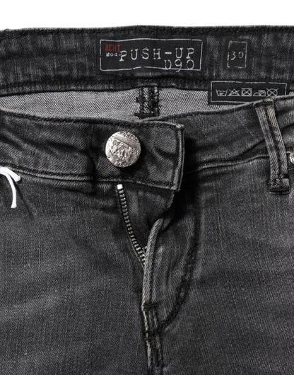 Dark Gray Cotton Slim Fit Denim Low Waist Denim Jeans