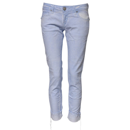 Light Blue Cotton Slim Fit Denim Low Waist Denim Jeans