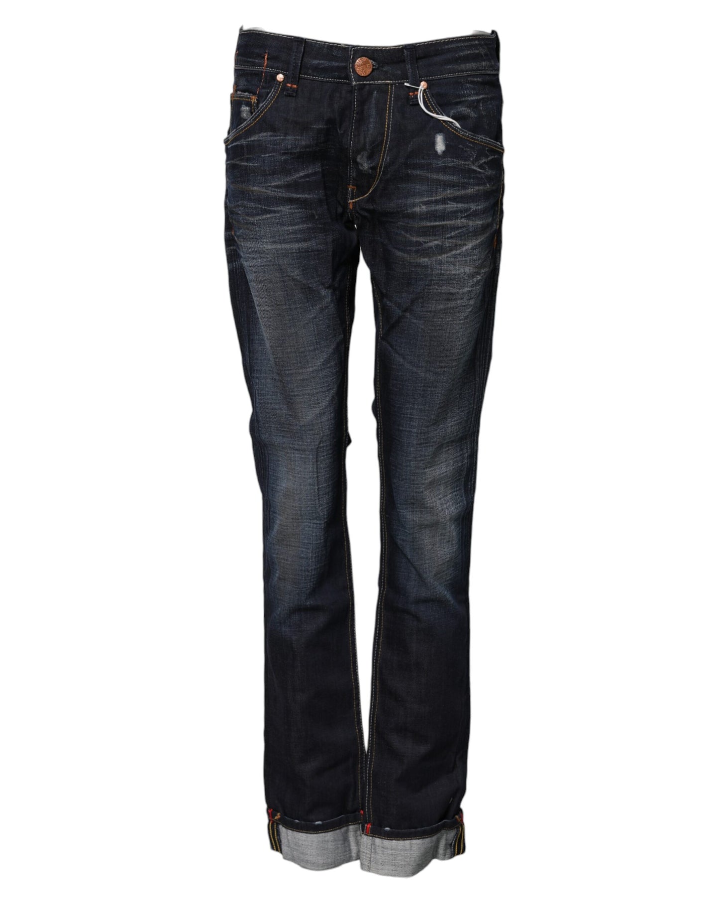 Blue Washed Cotton Mid Waist Flared Denim Jeans