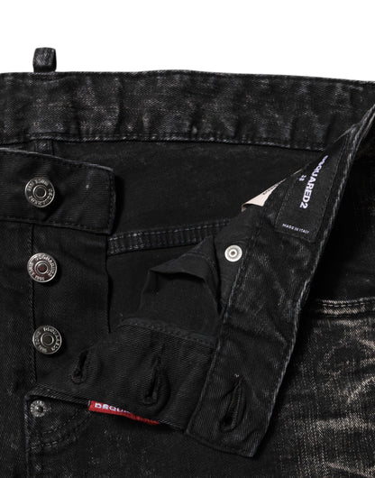 Black Washed Mid Waist Tapered Denim Jeans