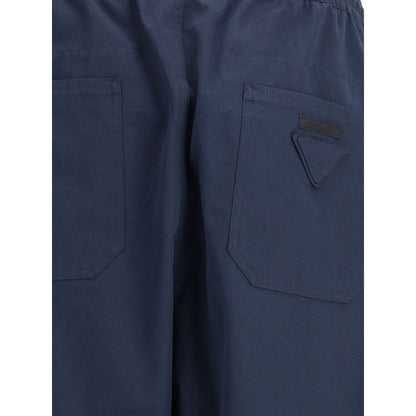 Blue Cotton Casual Pants