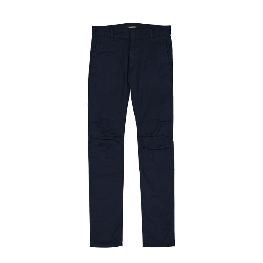 Blue Cotton Casual Pants