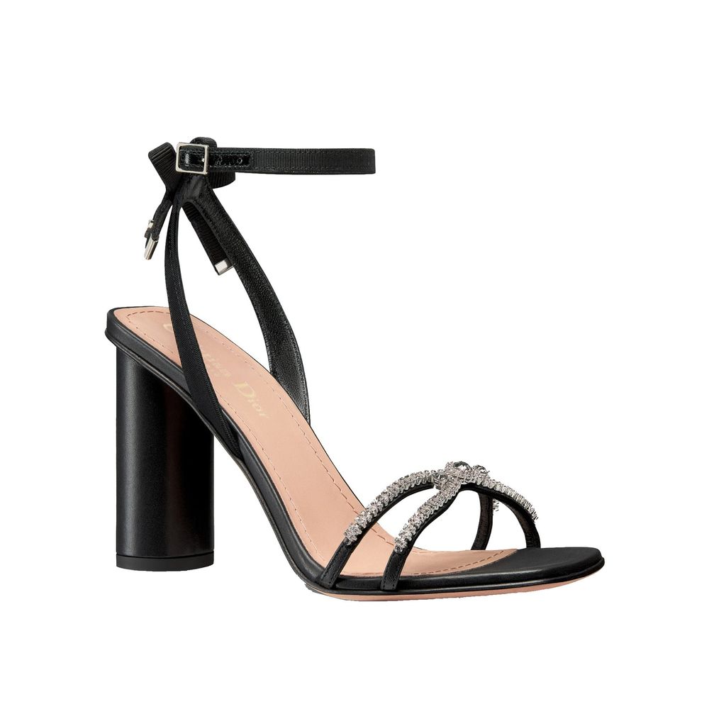 Black Calfskin Stiletto Heel Sandals