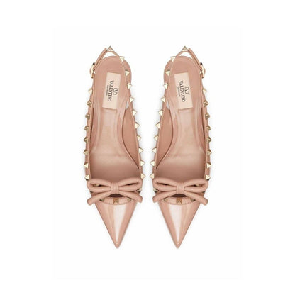 Beige Calfskin Mid Heel Pumps