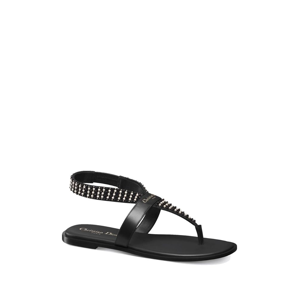 Black Calfskin Flat Sandals