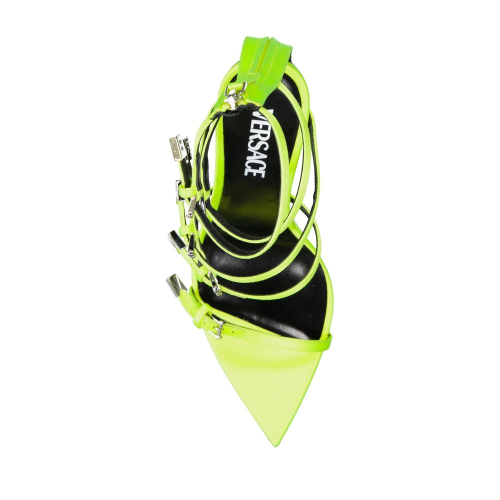 Yellow Silk Stiletto Heel Sandals