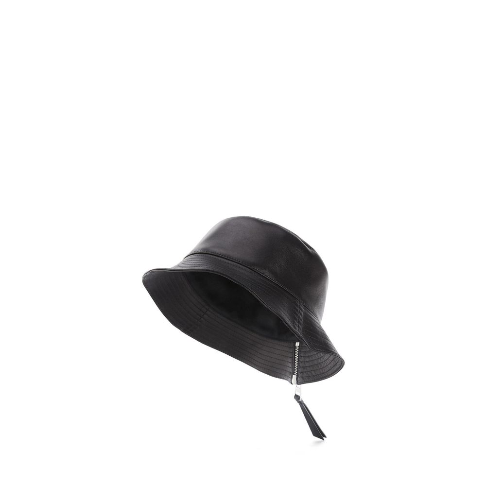 Black Calfskin Bucket Hat