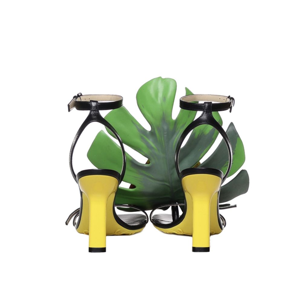 Black Lamb Leather Stiletto Heel Sandals