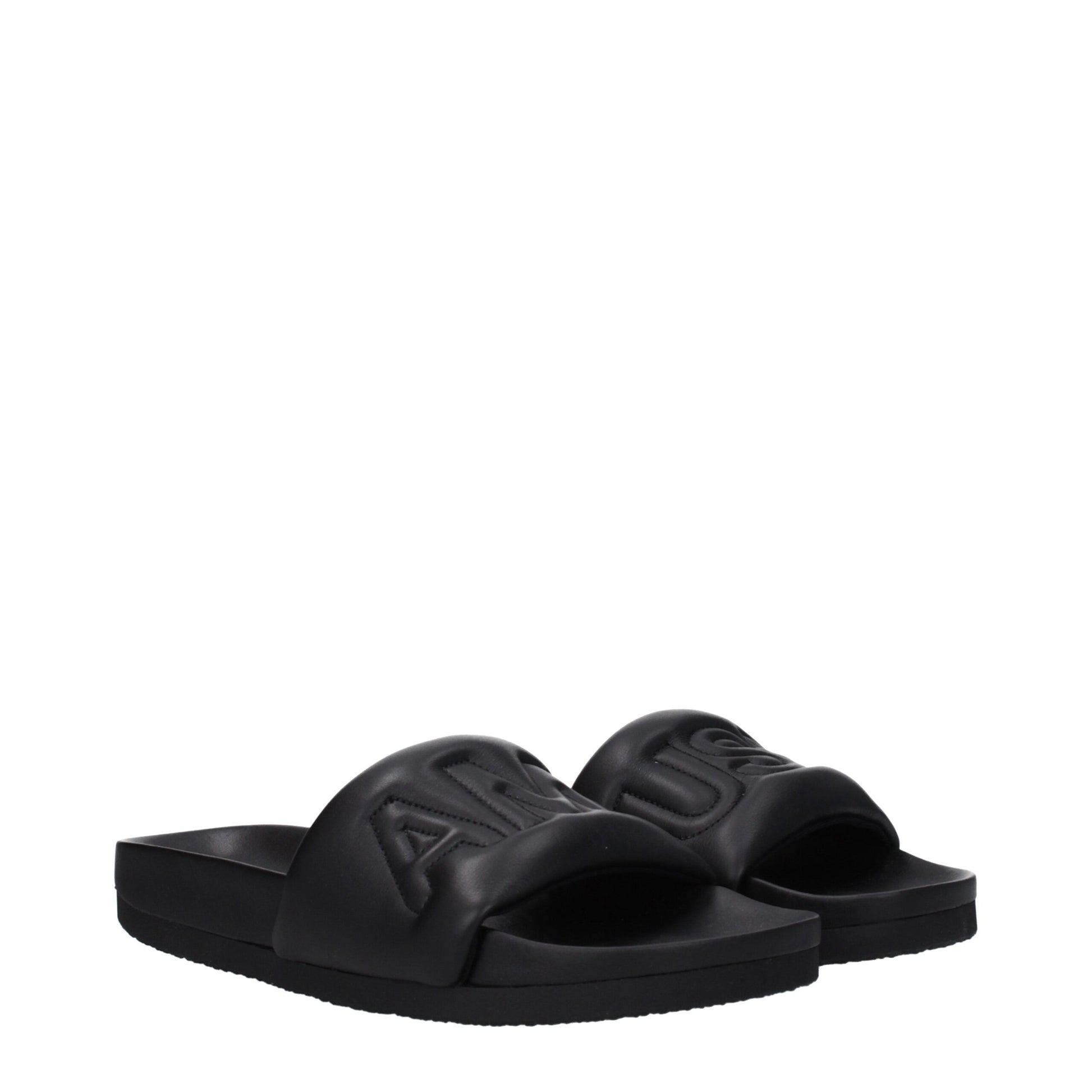 Black Leather Slippers