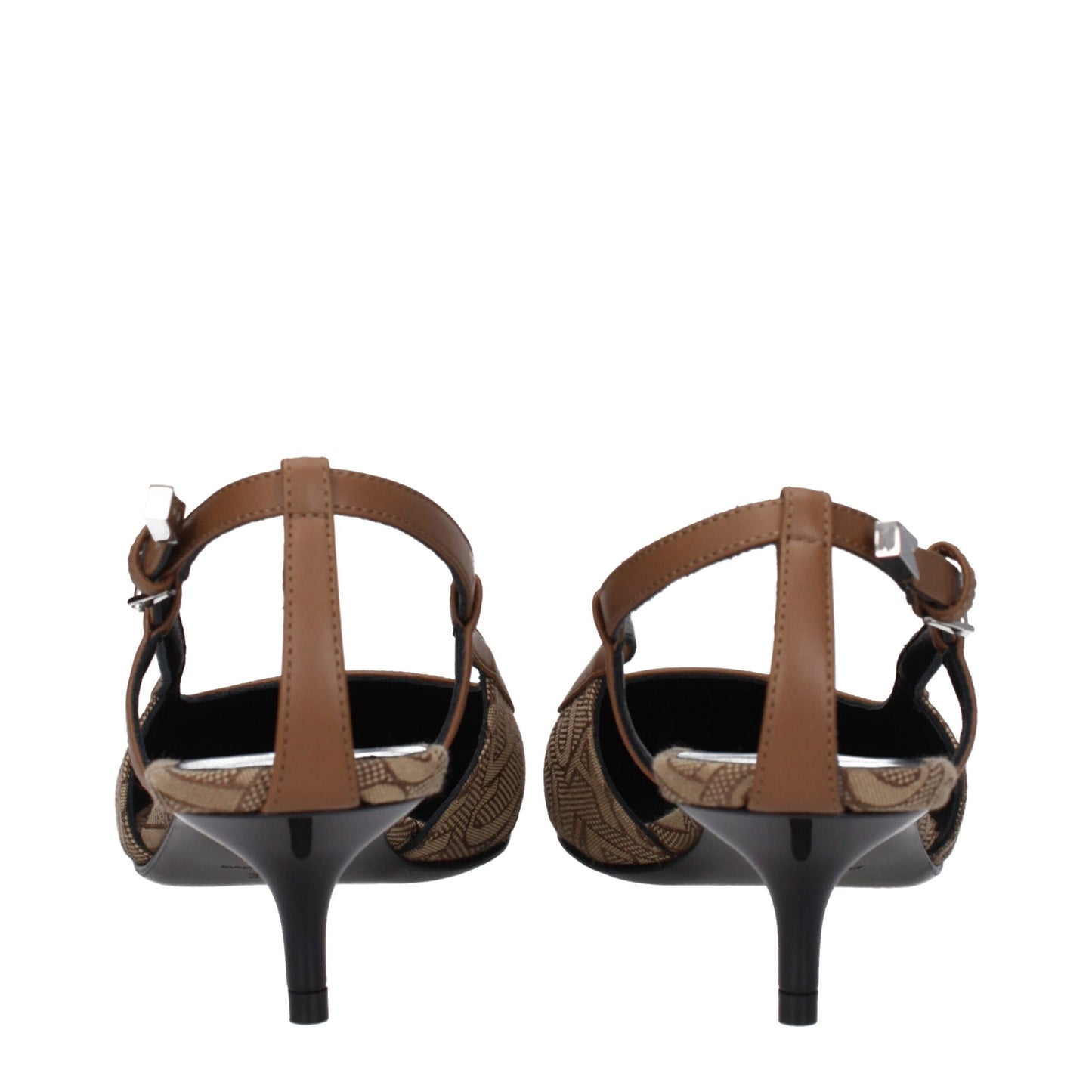 Beige Fabric Mid Heel Pumps