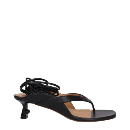 Black Leather Flip-Flop Sandals