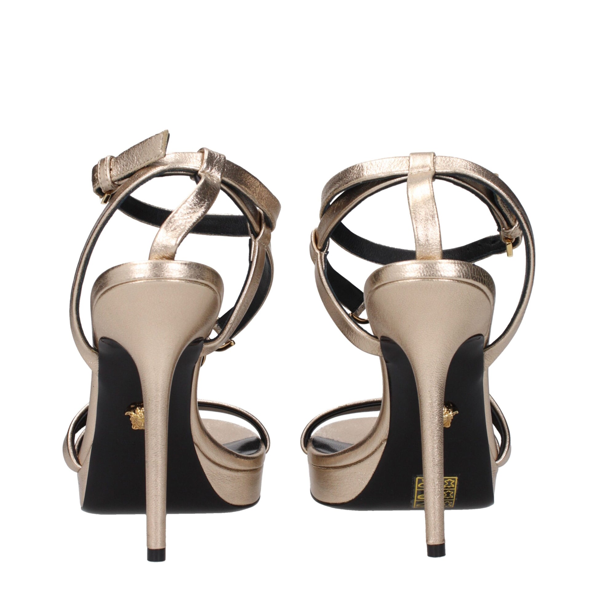 Gold Leather Stiletto Heel Sandals