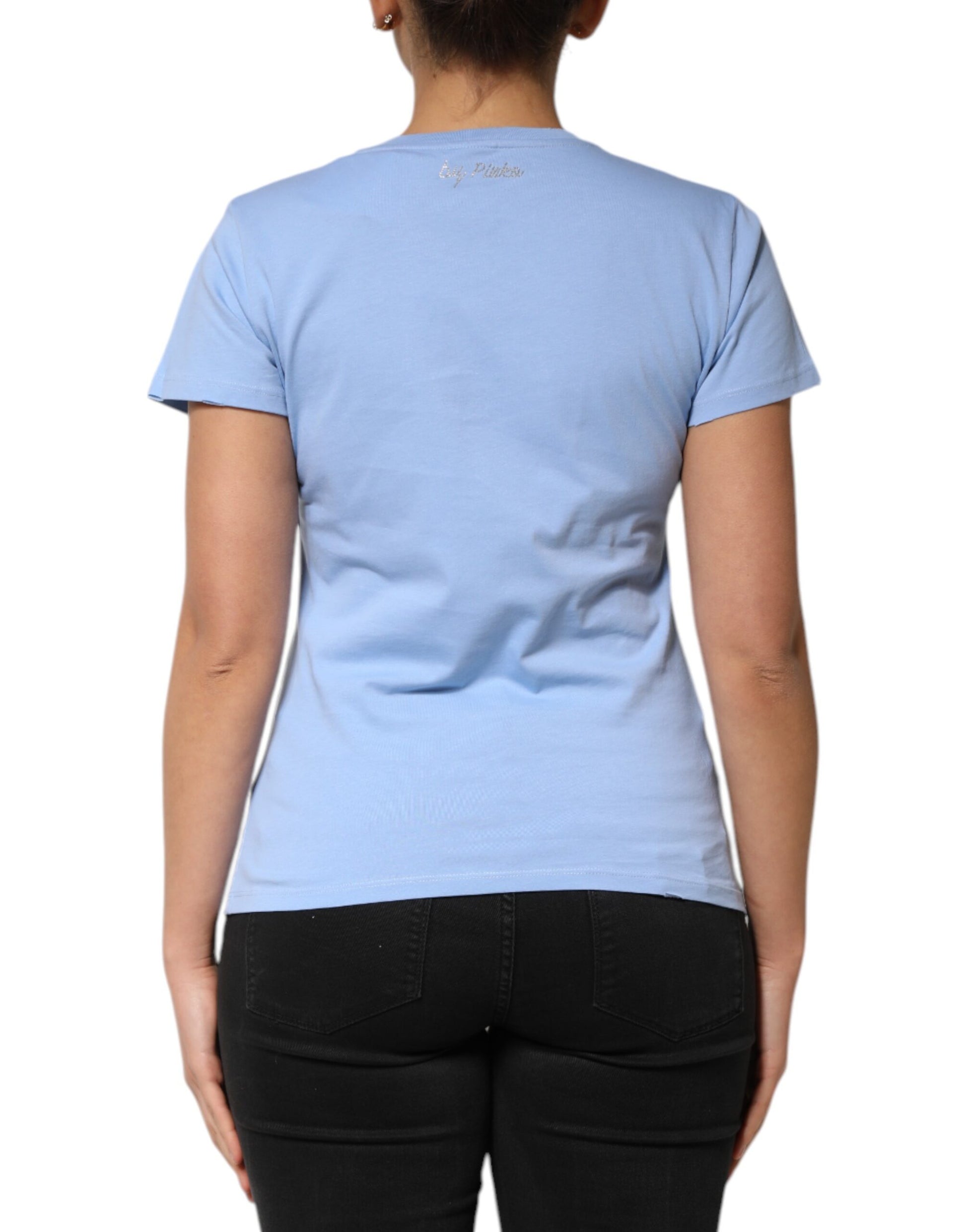 Blue Love Story Sequined Embellished Short Sleeves T-shirt