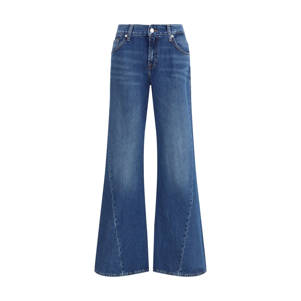 Blue Cotton Flared Jeans