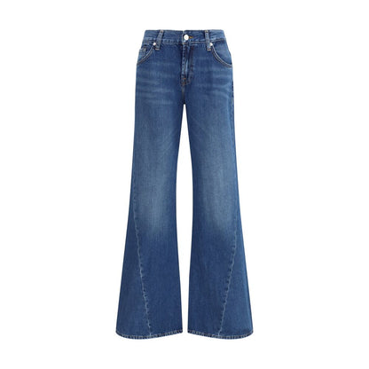 Blue Cotton Flared Jeans
