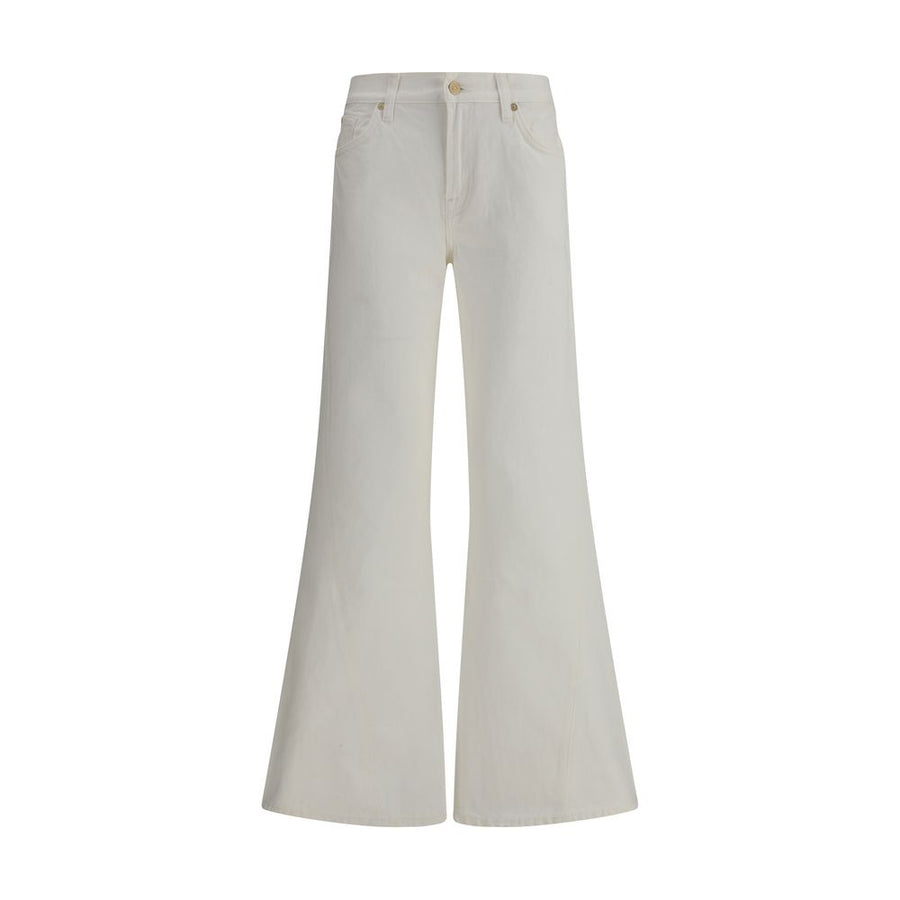 Cream Cotton Flared Jeans