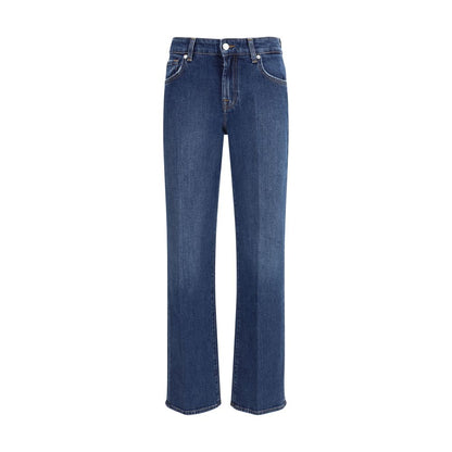 Blue Cotton Straight-Leg Jeans