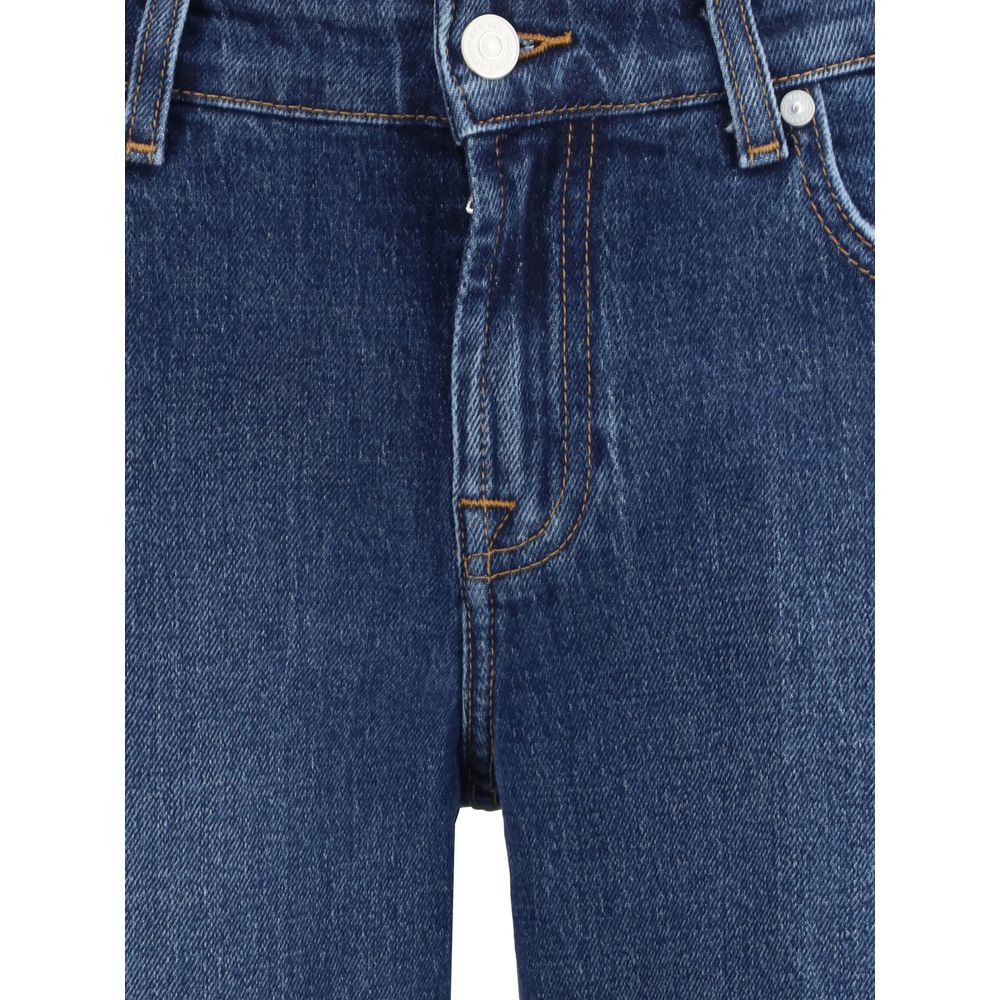 Blue Cotton Straight-Leg Jeans