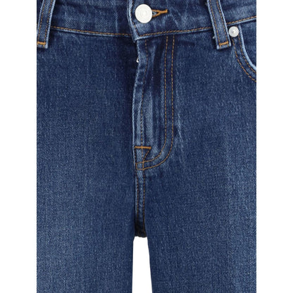 Blue Cotton Straight-Leg Jeans