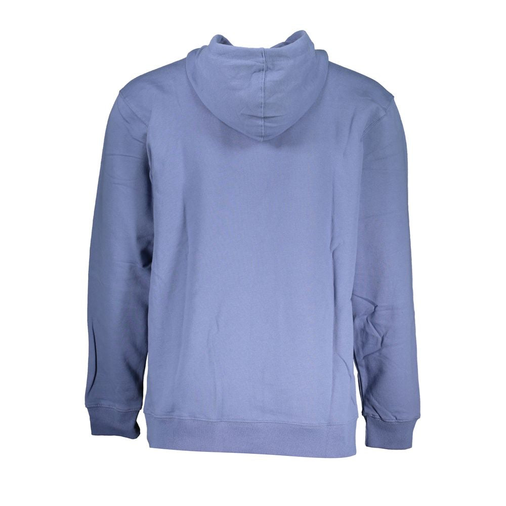 Blue Cotton Men Sweater with Hood and Central Pocket