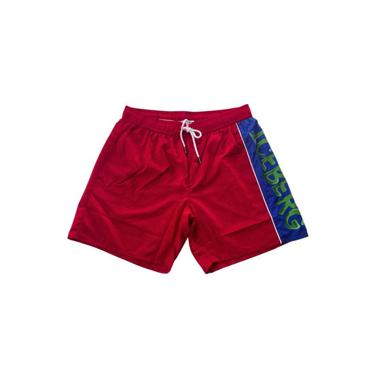 Red Polyester Men Swim Short