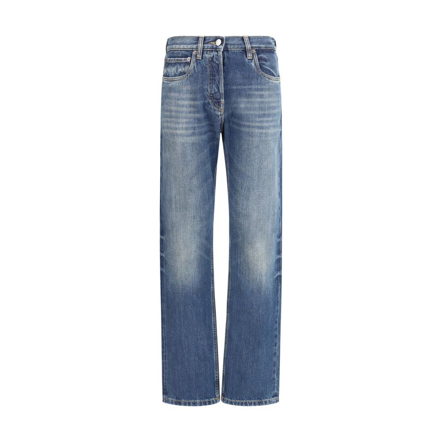 Blue Cotton Straight-Leg Jeans