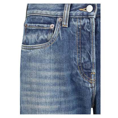 Blue Cotton Straight-Leg Jeans