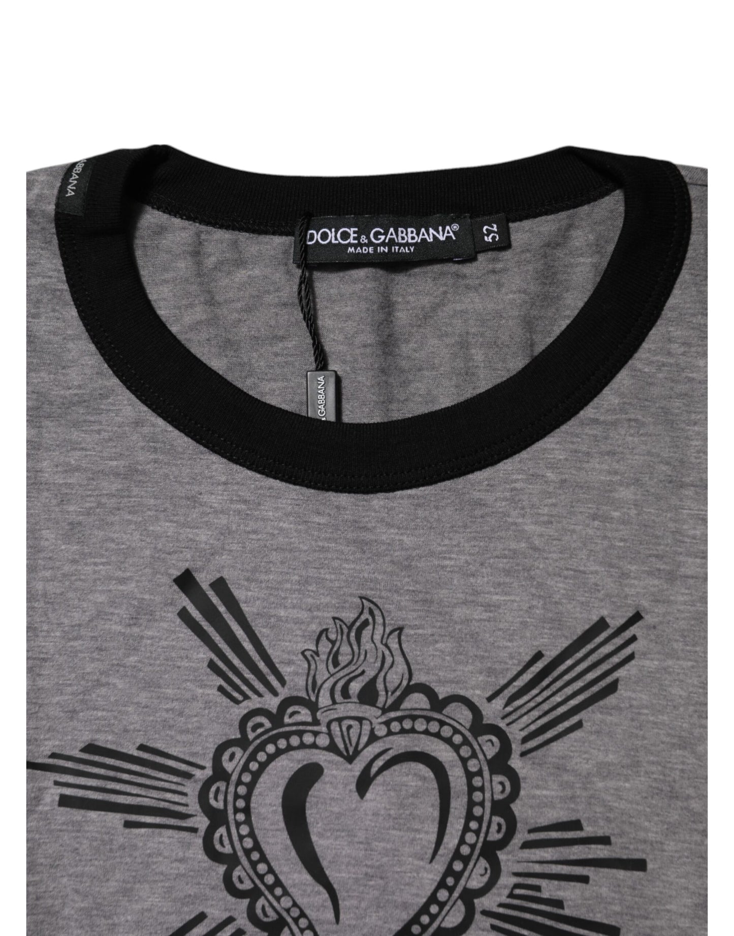 Gray Sacred Heart Cotton Crew Neck T-shirt