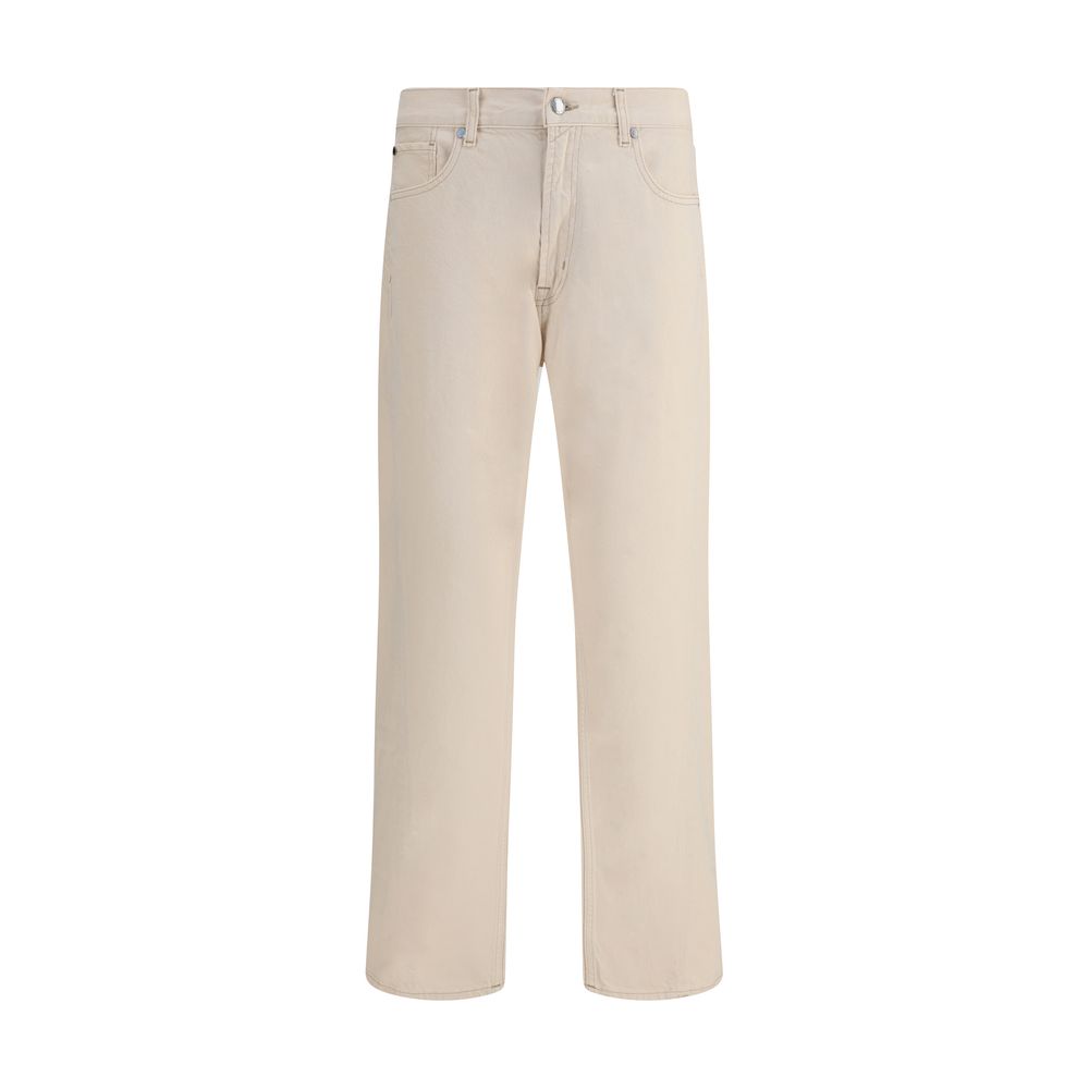 Beige Cotton Straight-Leg Jeans