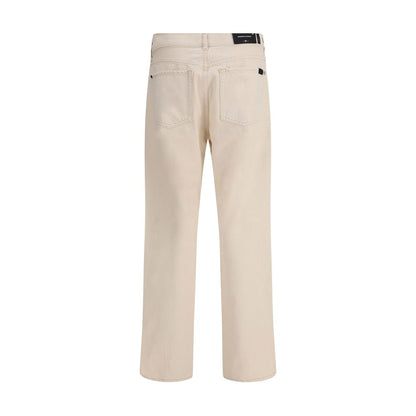 Beige Cotton Straight-Leg Jeans
