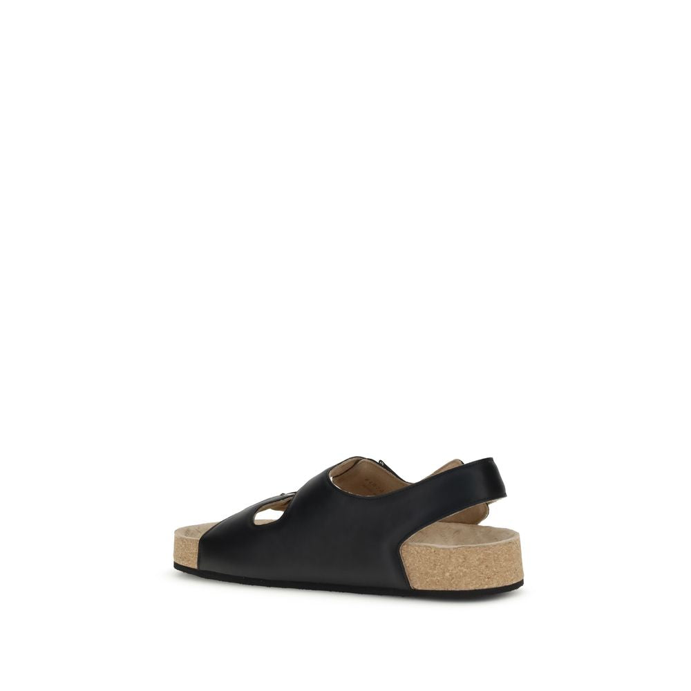 Black Calf Leather Bos Taurus Flat Sandals