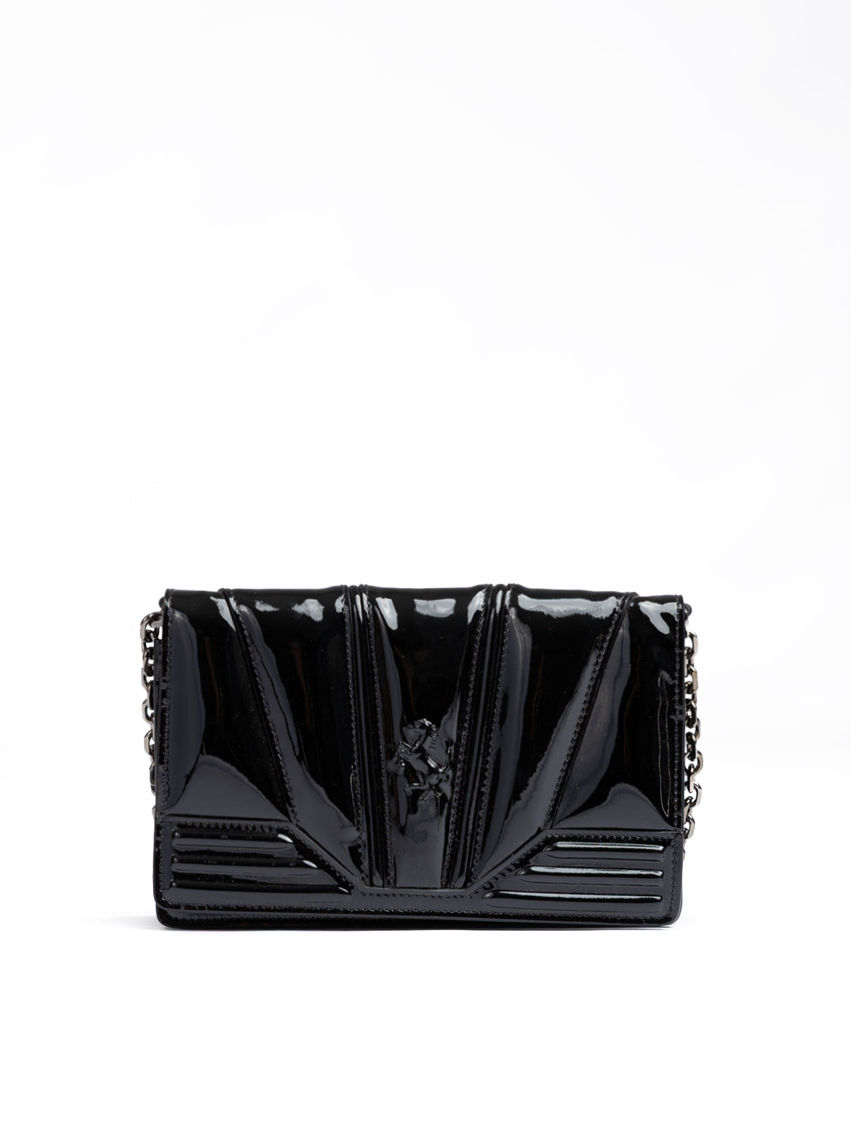 Black GT patent leather bag with chain