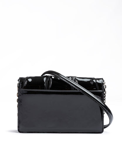 Black GT patent leather bag with chain