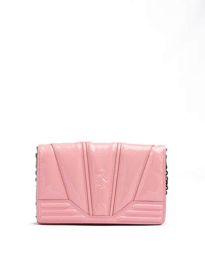Pink GT patent leather bag with chain