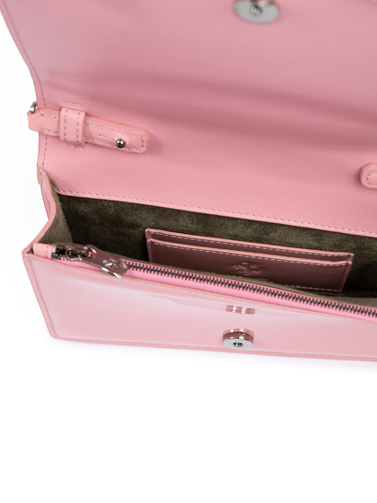 Pink GT patent leather bag with chain