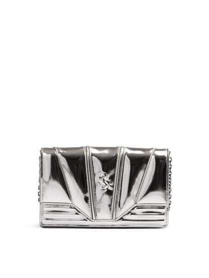 Metal Silver GT patent leather bag with chain