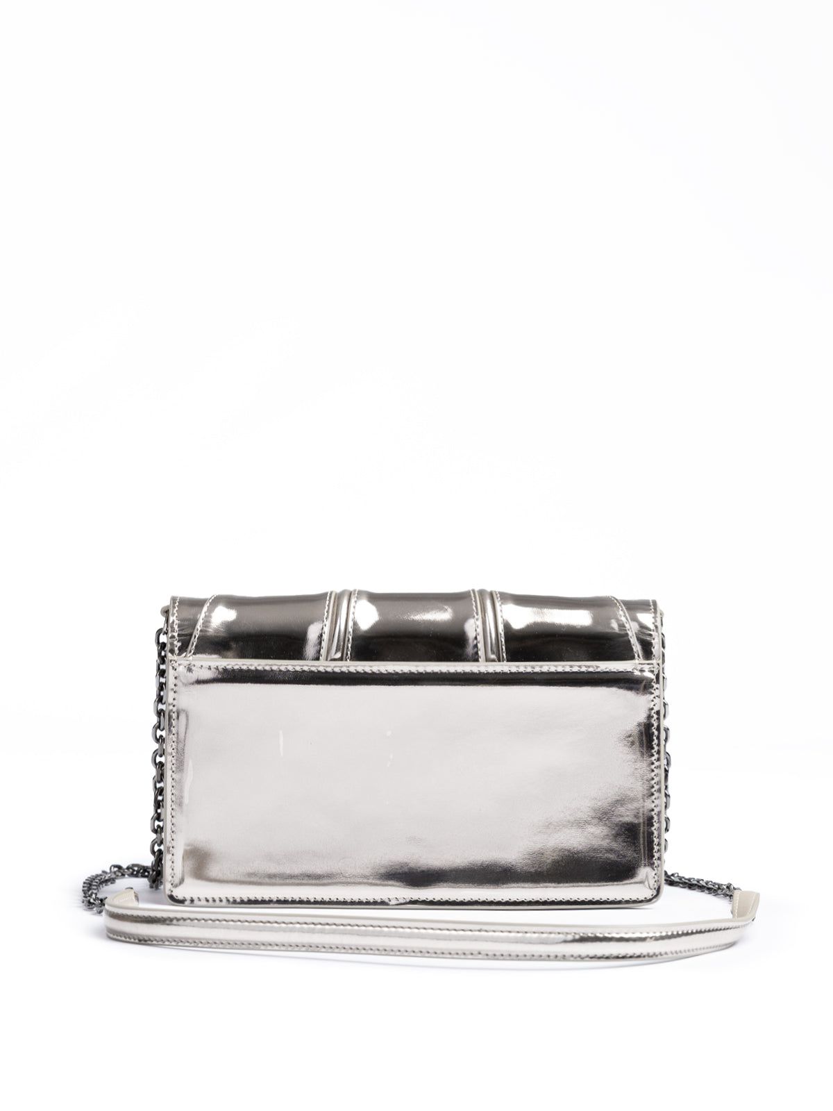 Metal Silver GT patent leather bag with chain