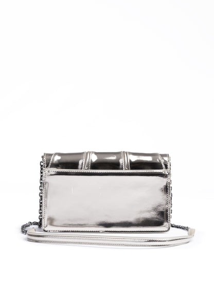 Metal Silver GT patent leather bag with chain