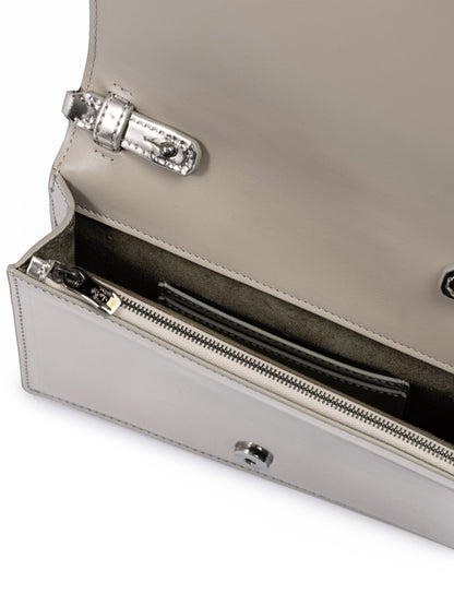 Metal Silver GT patent leather bag with chain