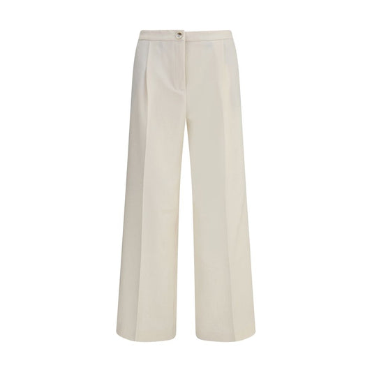 Cream Polyester Casual Pants