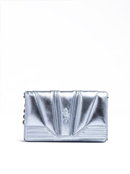 Metal light blue GT patent leather bag with chain