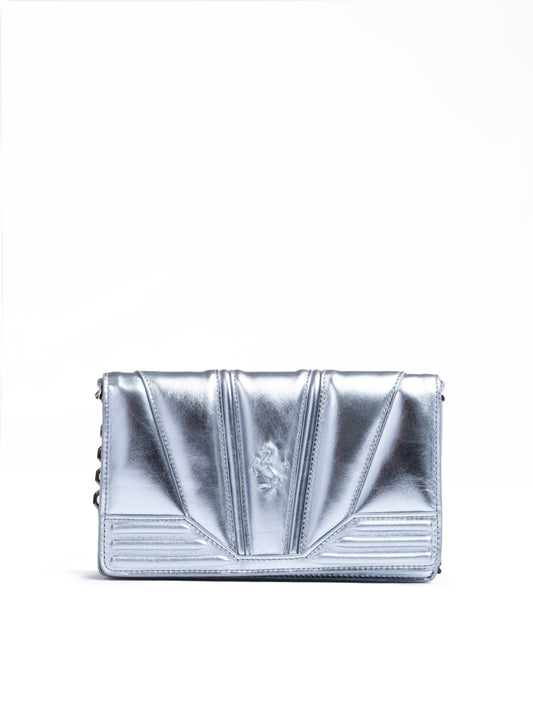 Metal light blue GT patent leather bag with chain