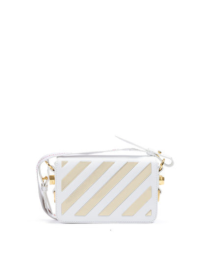 White/Gold  Metallic Stripe Mini Crossbody Bag