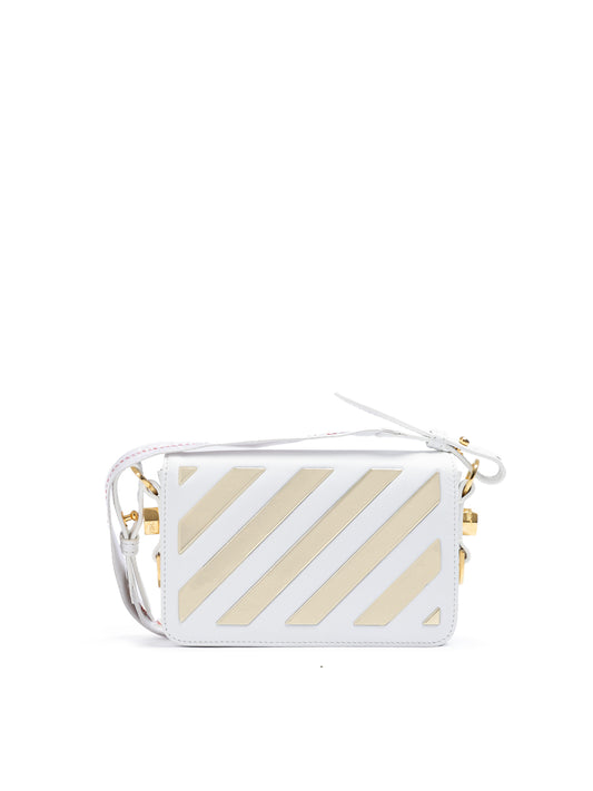 White/Gold  Metallic Stripe Mini Crossbody Bag