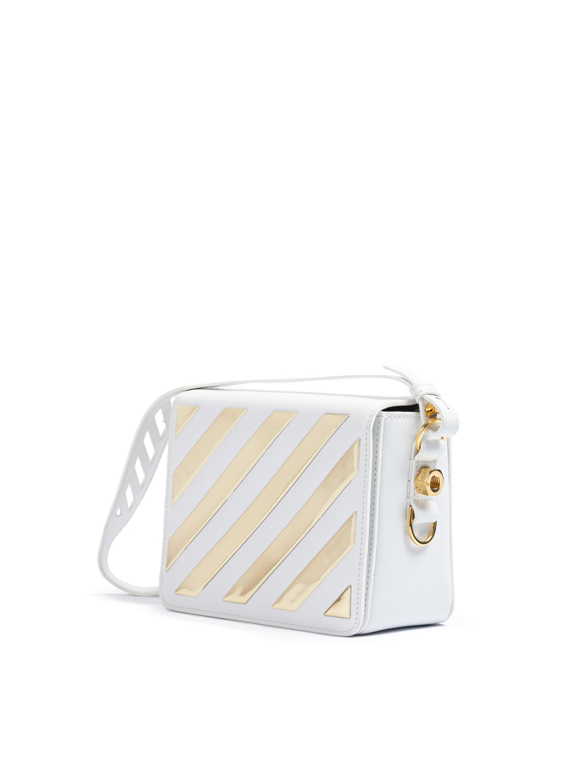 White/Gold  Metallic Stripe Crossbody Bag