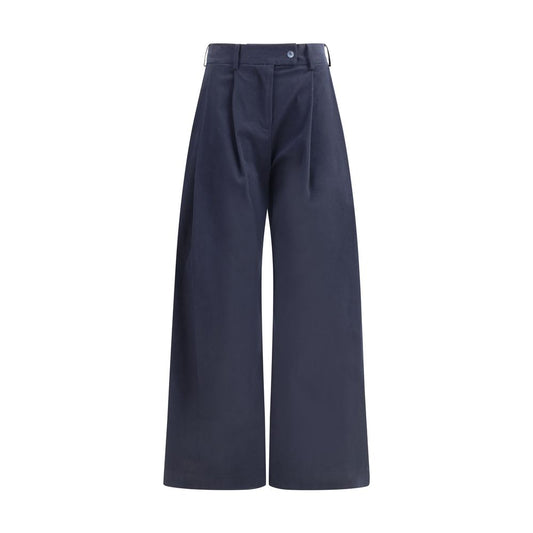 Blue Cotton Casual Pants