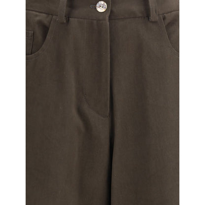 Brown Cotton Casual Pants